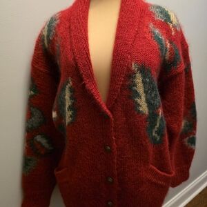 Harve Benard Red Mohair Autumn Leaf Cardigan
